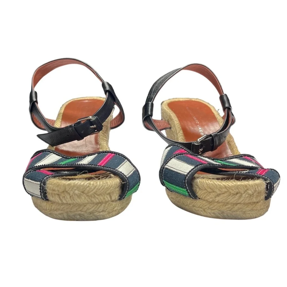 Marc by‎ Marc Jacobs Espadrille Wedge Sandals Striped Canvas 38 EUC